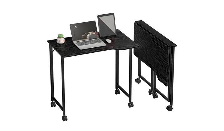 HOMCOM Foldable Computer Desk with Device Slot - Black Wood Effect