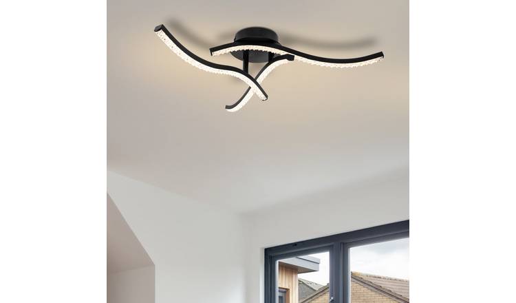 Cosylyte Kenworth 3 Light Integrated LED Modern Wavy Ceiling Light - Matt Black