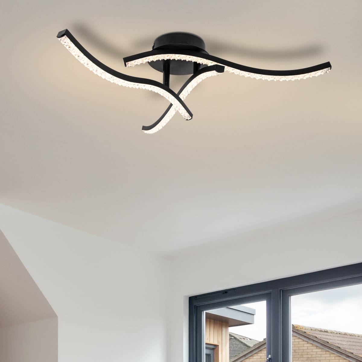 Cosylyte Kenworth 3 Light Integrated LED Modern Wavy Ceiling Light - Matt Black - Image 1