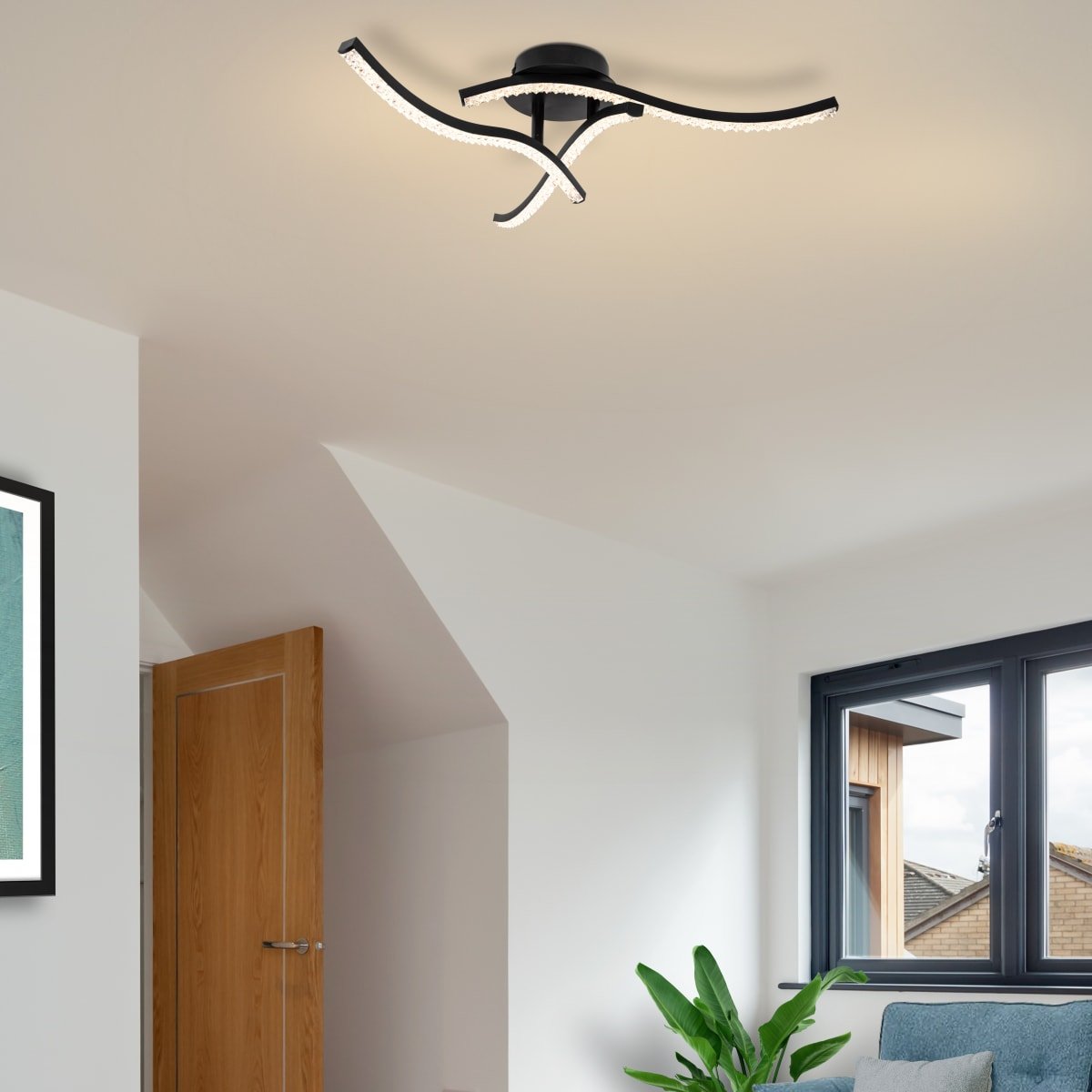 Cosylyte Kenworth 3 Light Integrated LED Modern Wavy Ceiling Light - Matt Black - Image 2