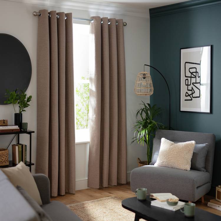 Habitat Plain Slub Chenille Eyelet Curtains - Oatmeal 0