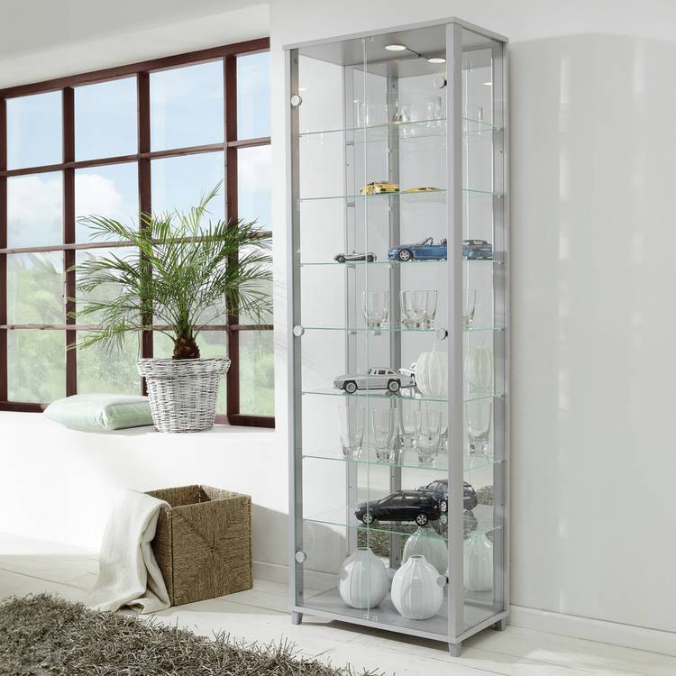 Argos Home 7 Shelf Glass Wide Display Cabinet - Silver 0