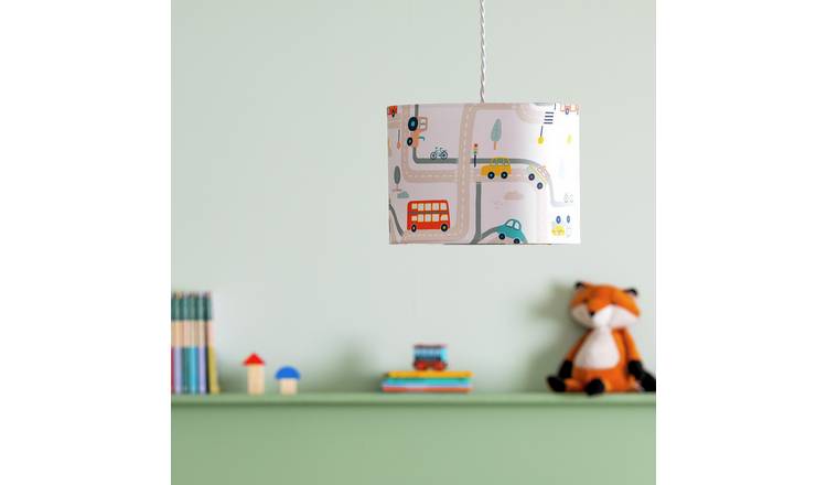 Habitat Kids White Transport Printed Drum Lampshape - 25cm