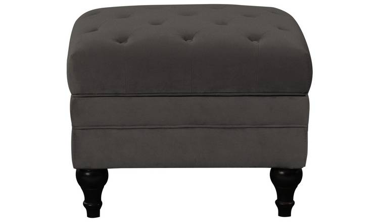 Habitat Chesterfield Velvet Footstool - Charcoal