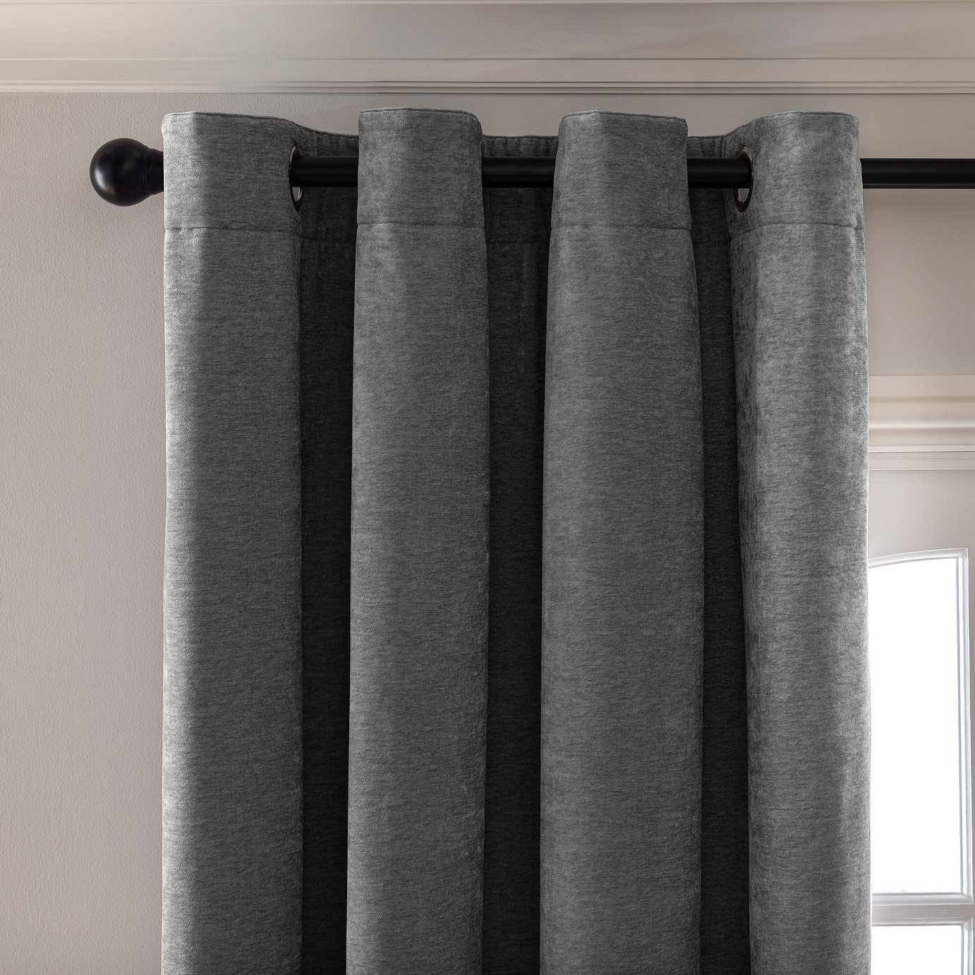 Habitat Plain Chenille Blackout Eyelet Curtain - Charcoal