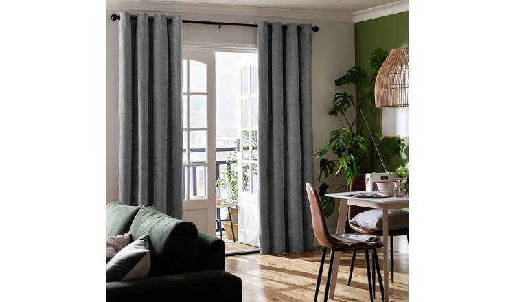 Habitat Plain Chenille Blackout Eyelet Curtains - Charcoal