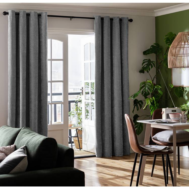 Habitat Plain Chenille Blackout Eyelet Curtains - Charcoal 0