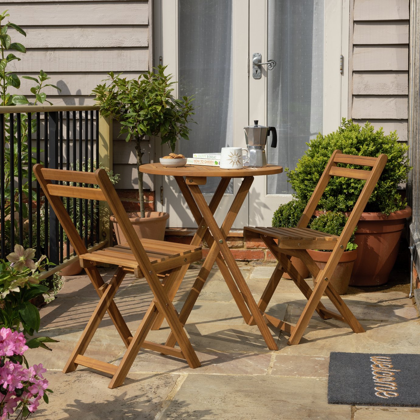 Habitat 2 Seater Folding Wooden Garden Bistro Set - Brown