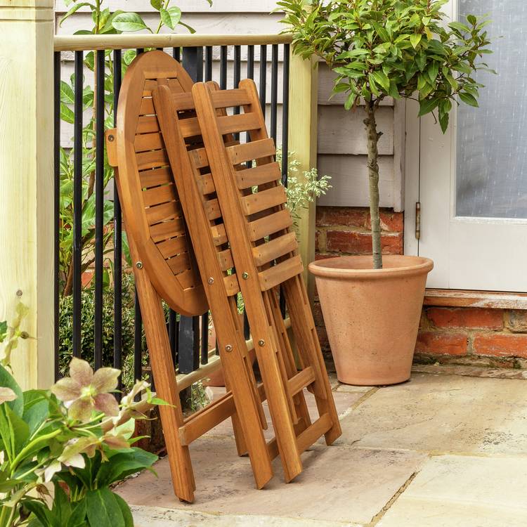 Habitat 2 Seater Folding Wooden Garden Bistro Set - Brown 0