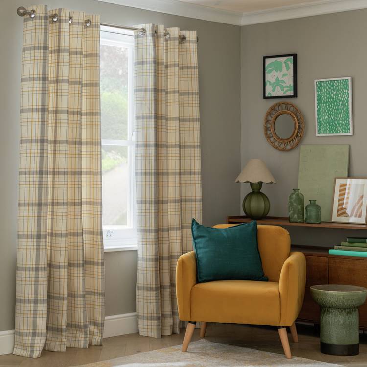 Habitat Classic Check Fully Lined Eyelet Curtains - Grey 0