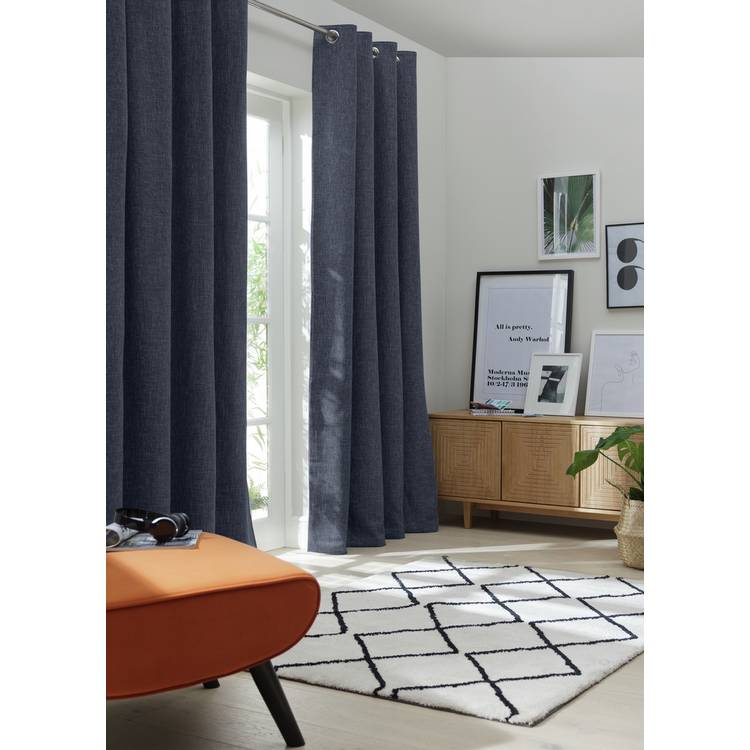 Habitat Blackout Plain Fully Lined Eyelet Curtains - Navy 0