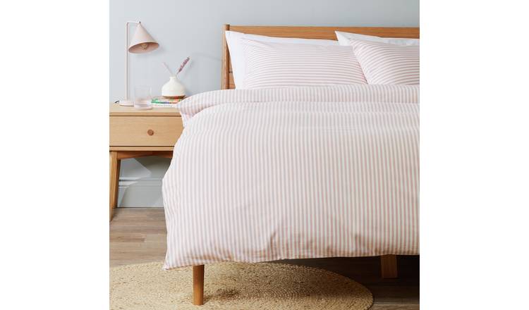 Argos Home Brushed Cotton Pink Stripe Bedding Set - Single