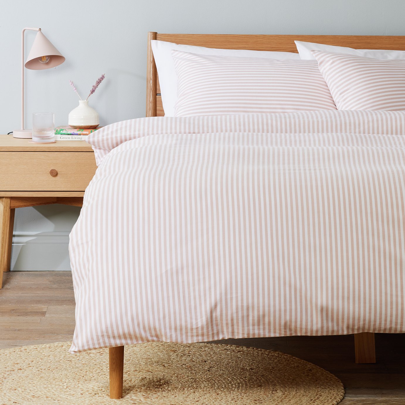 Argos Home Brushed Cotton Pink Stripe Bedding Set - Double