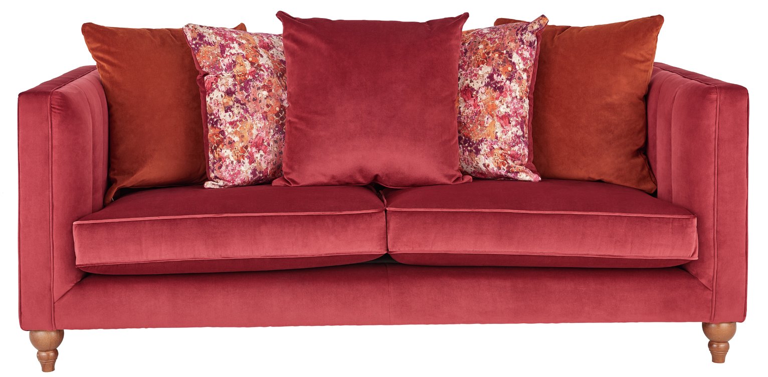 Argos Home Bardot 3 Seater Velvet Sofa - Cranberry