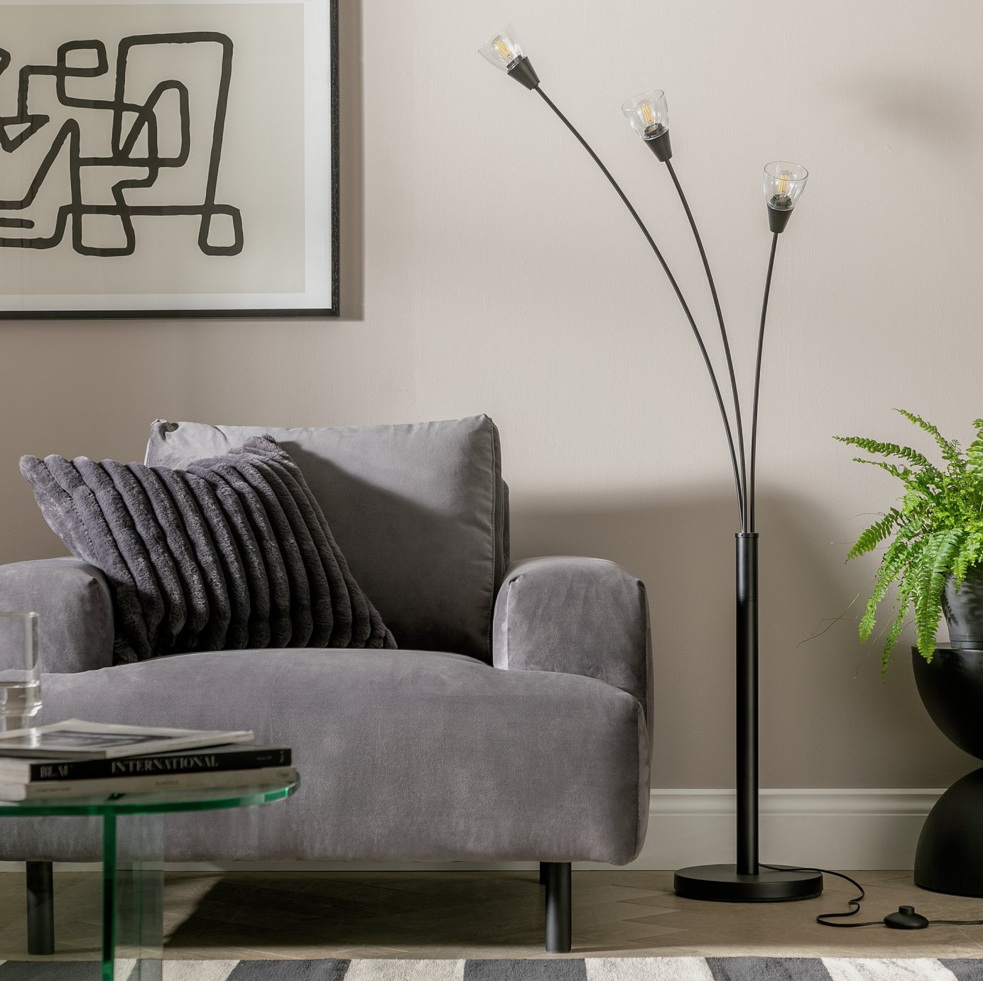 Argos Home Curico 3 Light Floor Lamp - Matt Black