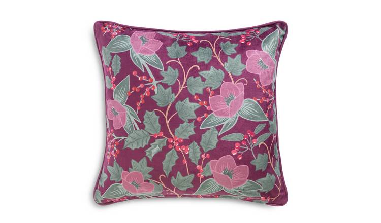 Argos Home Floral Berry Print Cushion - 43x43cm
