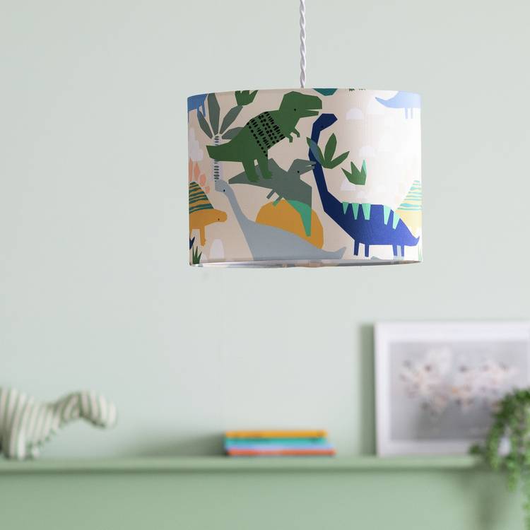 Argos Home Beige & Blue Dino Drum Lampshade - 25cm 0