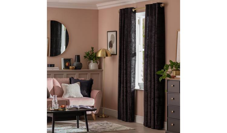 Buy Argos Home Crushed Velvet Lined Eyelet Curtains - Black, Curtains