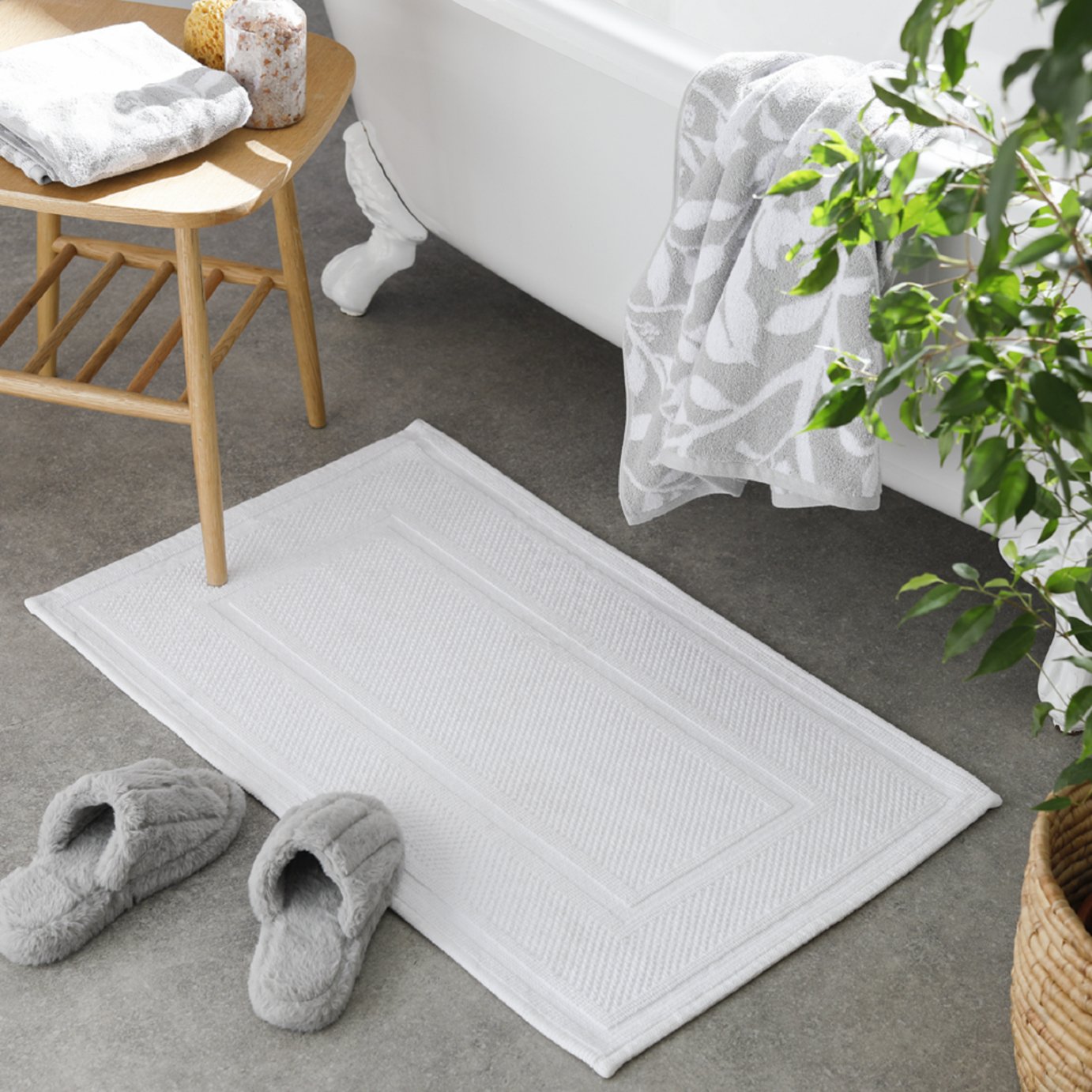 Habitat Cotton Textured Bath Mat - White