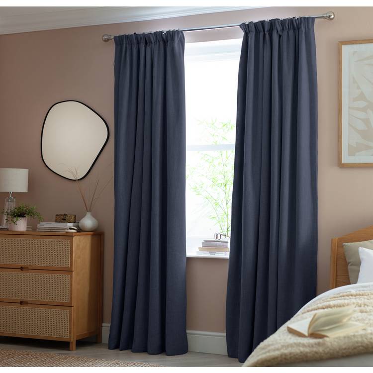 Habitat Linen Look Blackout Pencil Pleat Curtains -Navy 0