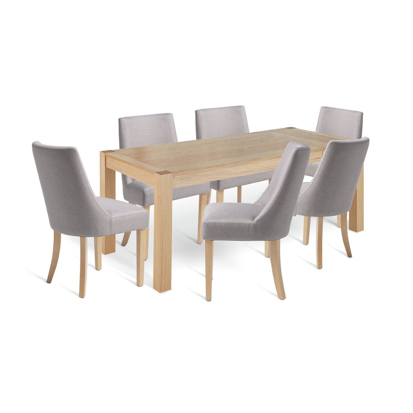 Habitat Alston Extend Natural Dining Table & 6 Grey Chairs