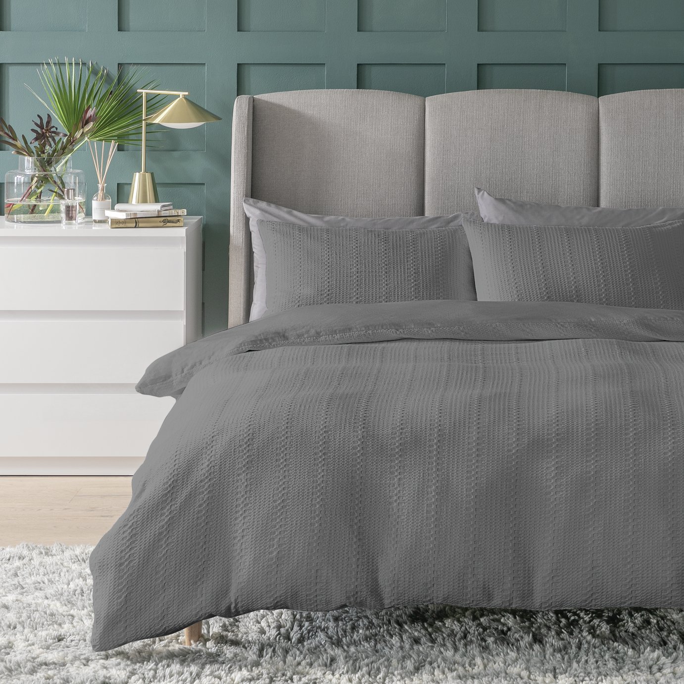 Habitat Waffle Charcoal Bedding Set - Double