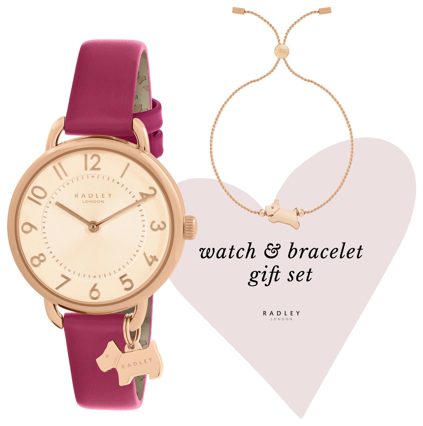Radley Dark Rose Leather Strap Watch and Bracelet Gift Set 