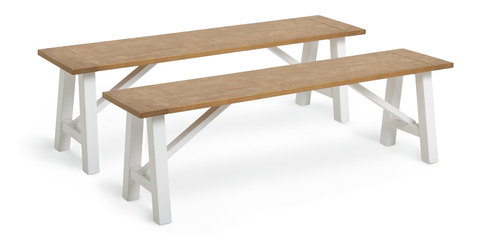 Habitat Burford Pair of Solid Wood Dining Benches - White