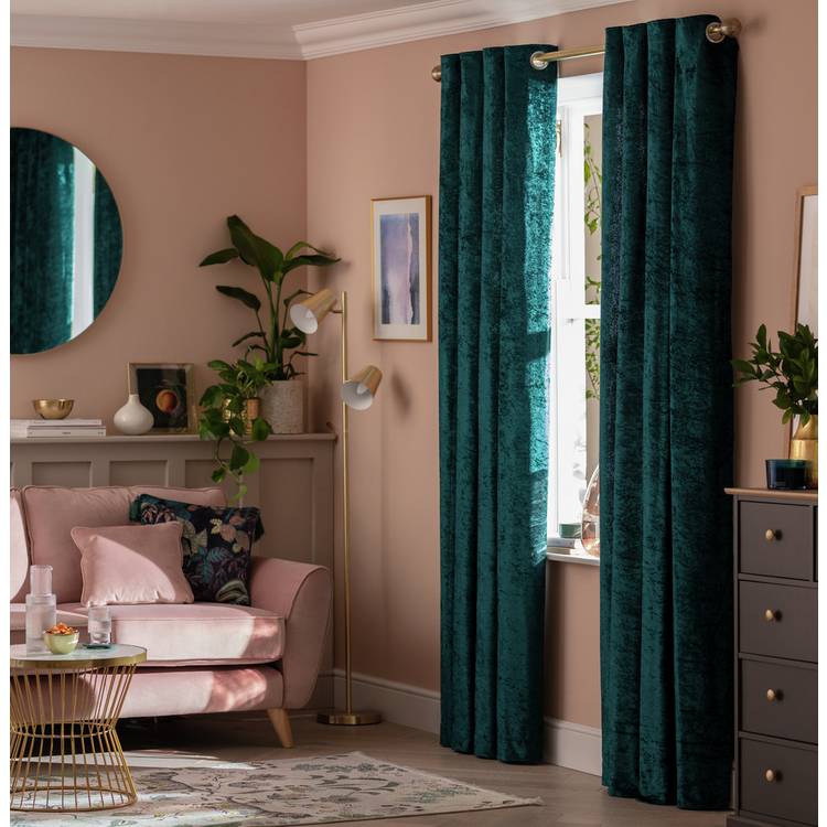 Argos Home Crushed Velvet Lined Eyelet Curtains - Emerald 0