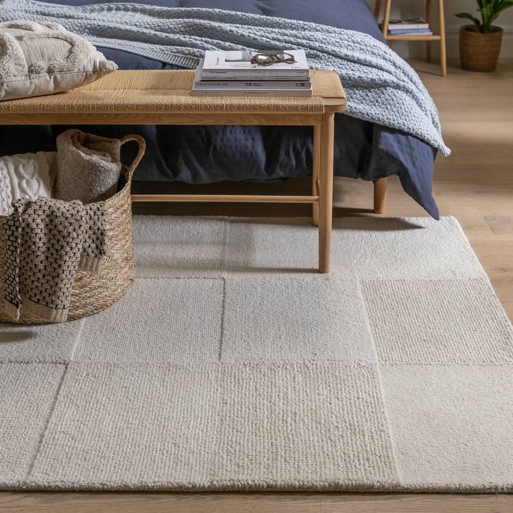 Habitat Checkerboard Natural Wool Cut Pile Rug - 170x120cm 0