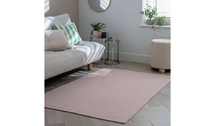 Argos Home Plain Pink Cotton Flatweave Rug - 170x120cm