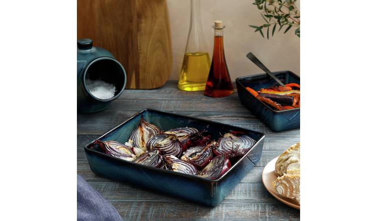 Habitat Navy Reactive Stoneware Roaster