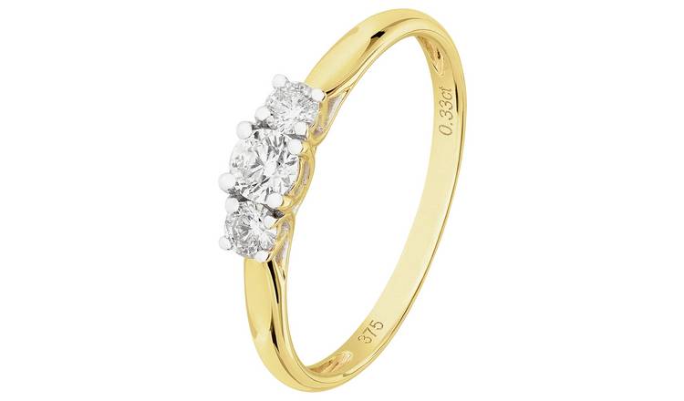 Revere 9ct Gold 0.33ct Diamond Trilogy Engagement Ring - P