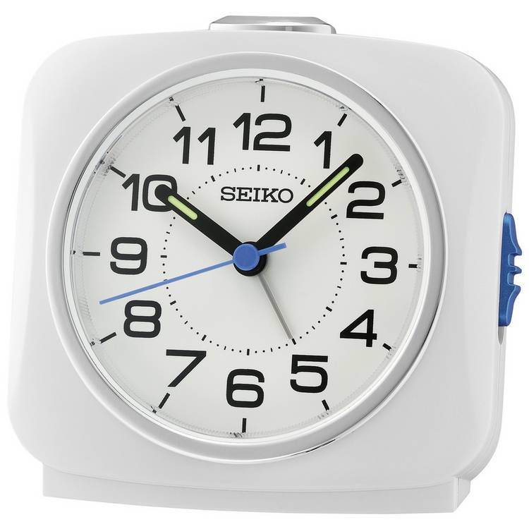 Seiko Clocks Square Sweep Analogue Alarm Clock - White 0