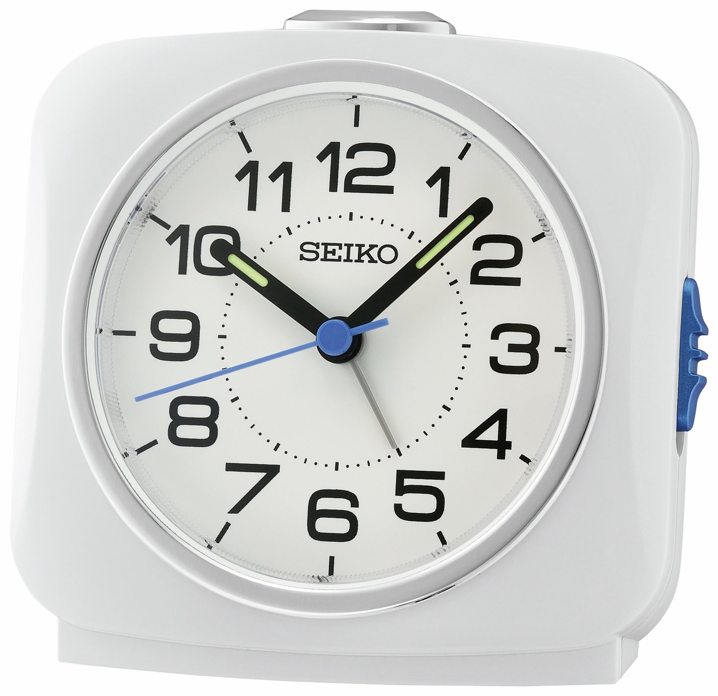 seiko white sweep second hand square alarm clock