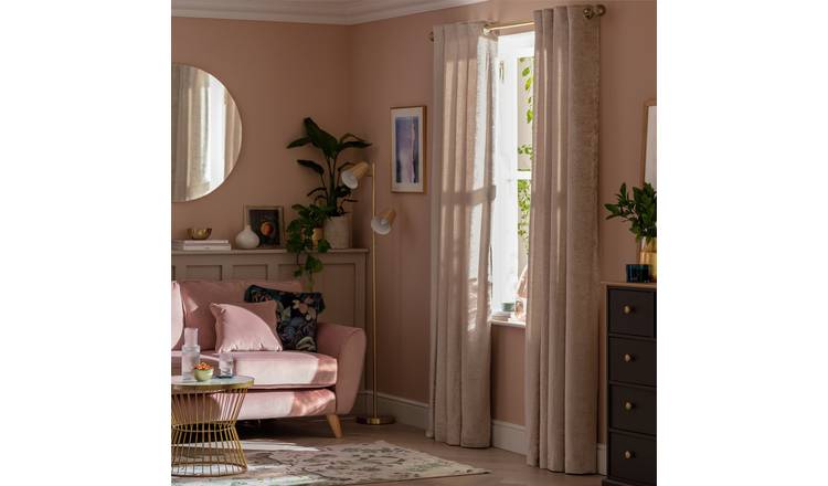 Argos Home Crushed Velvet Lined Curtains - Champagne