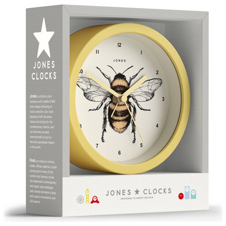 Jones Clocks Analogue Eclipse Bee Alarm Clock - Yellow 0