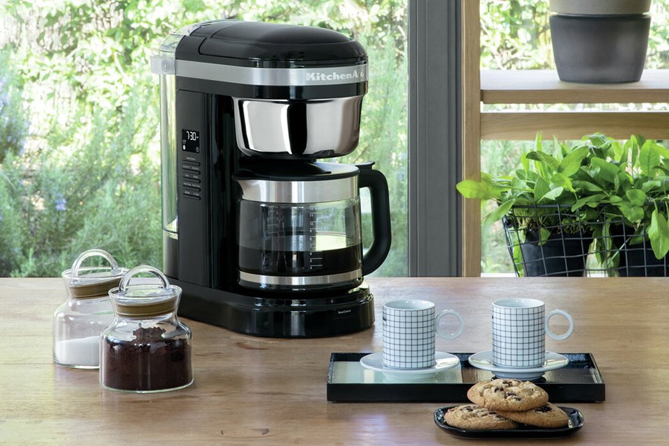 A KitchenAid drip filter coffee machine on a counter-top.