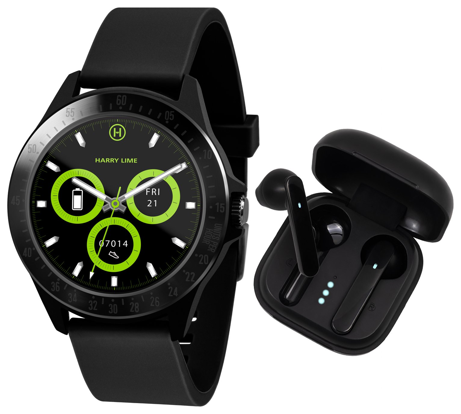 Harry Lime Black Smart Watch with Ear Bud Set