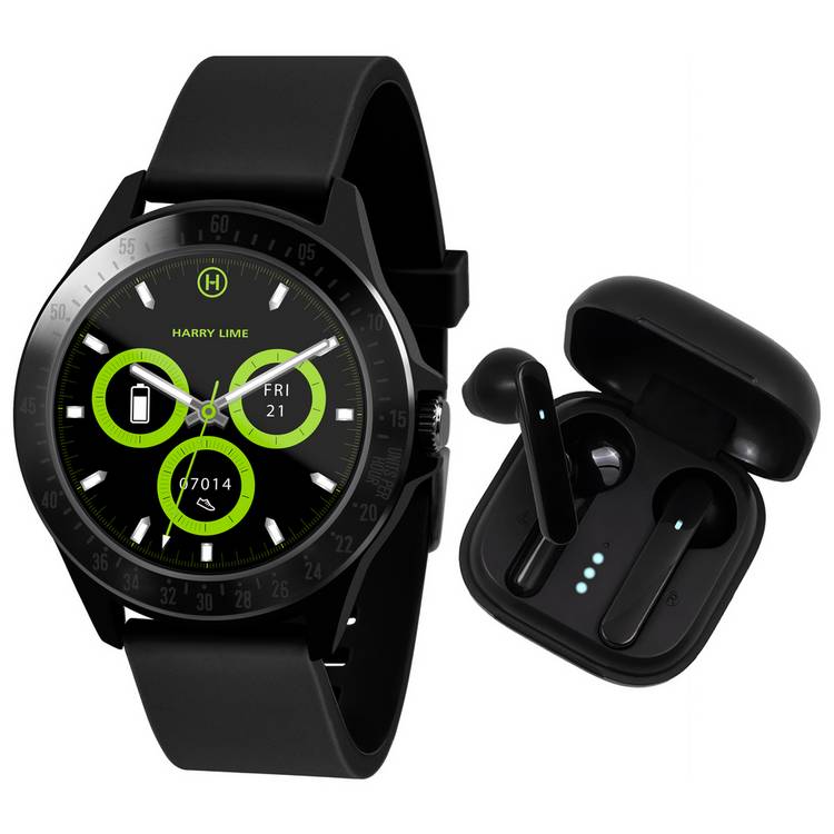 Harry Lime Black Smart Watch with Ear Bud Set 0