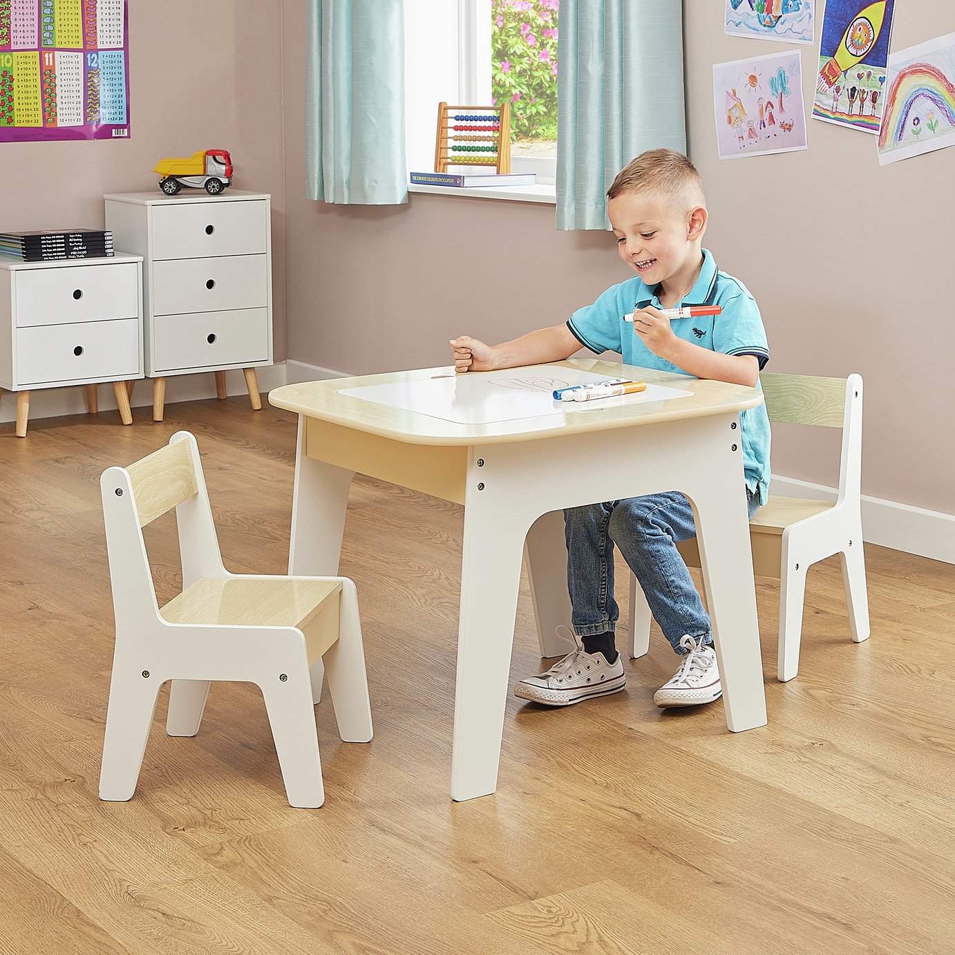 Liberty House Toys Kids Storage Table & 2 Chair - White Wood