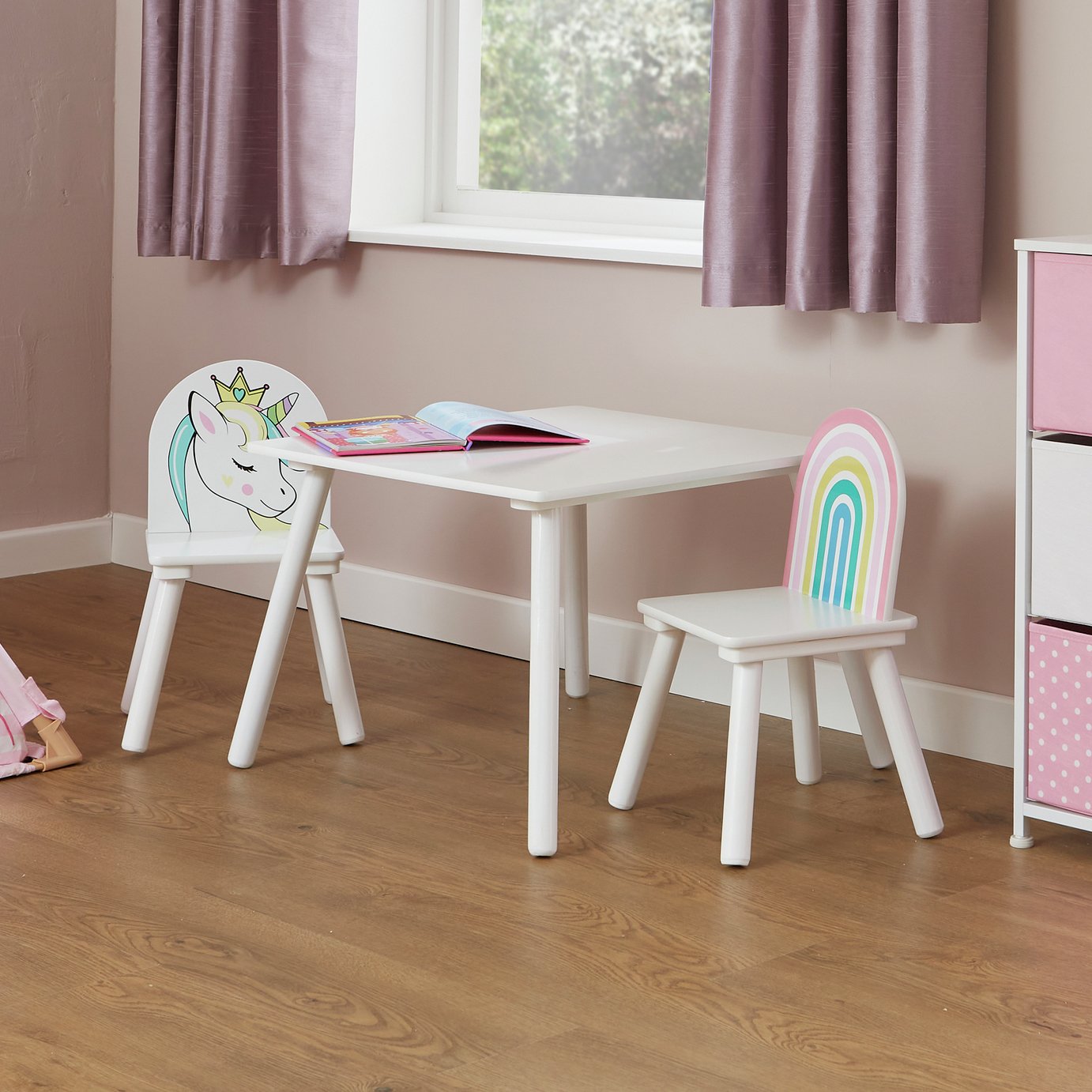 Liberty House Unicorn Kids Table and 2 Chair - White