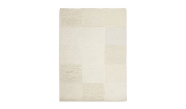 Habitat Checkerboard Natural Wool Cut Pile Rug - 160x230cm