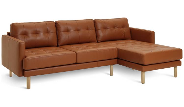 Habitat Newell Leather Right Hand Corner Chaise Sofa - Tan
