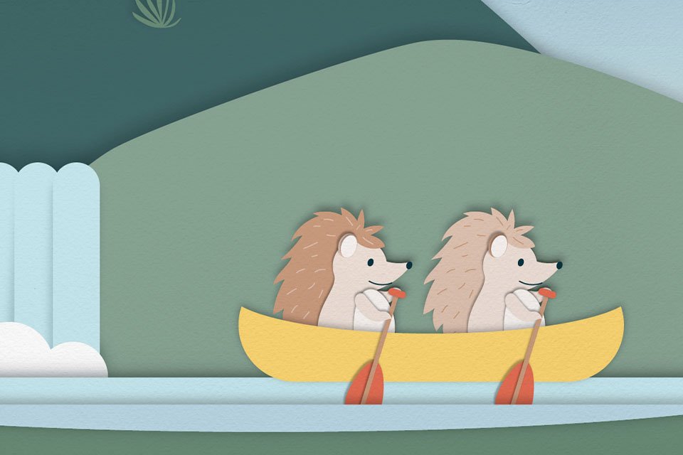 Two Chad Valley's brown hedgehogs are shown in a dancing pose.