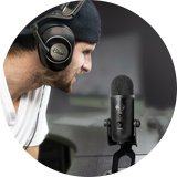 A black Blue Yeti USB Streaming Gaming Podcast PC Microphone.