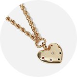 A gold heart-shaped pendant and a chain.