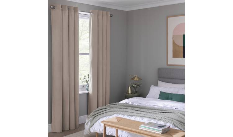 Habitat Plain Matt Velvet Eyelet Curtains - Champagne