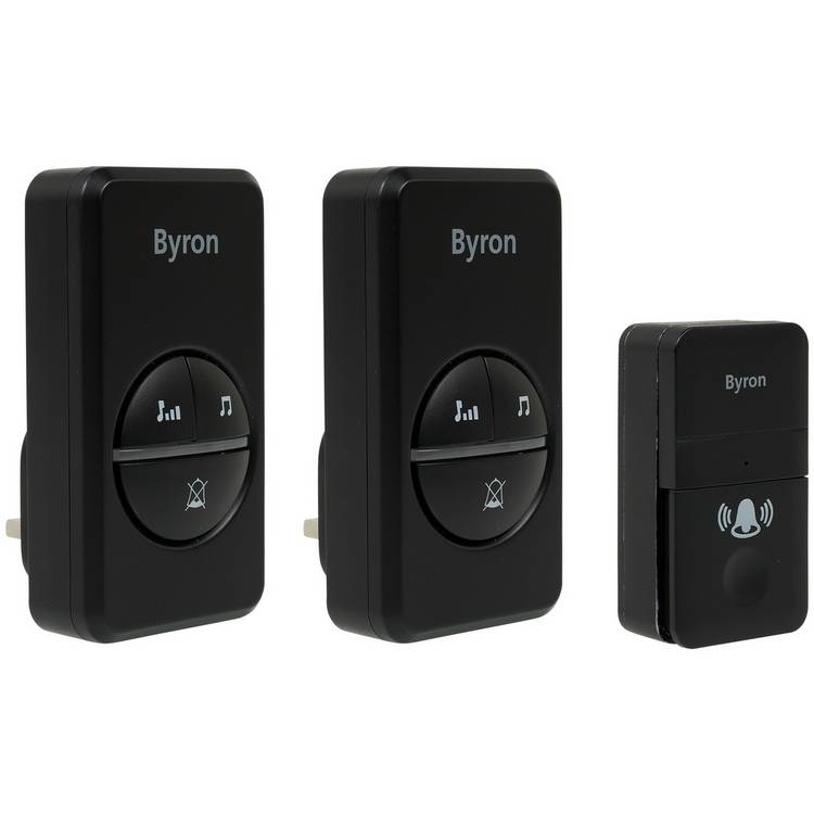 Byron DBY-23455BS 100m Plug-In Doorbell - Twin, Black 0