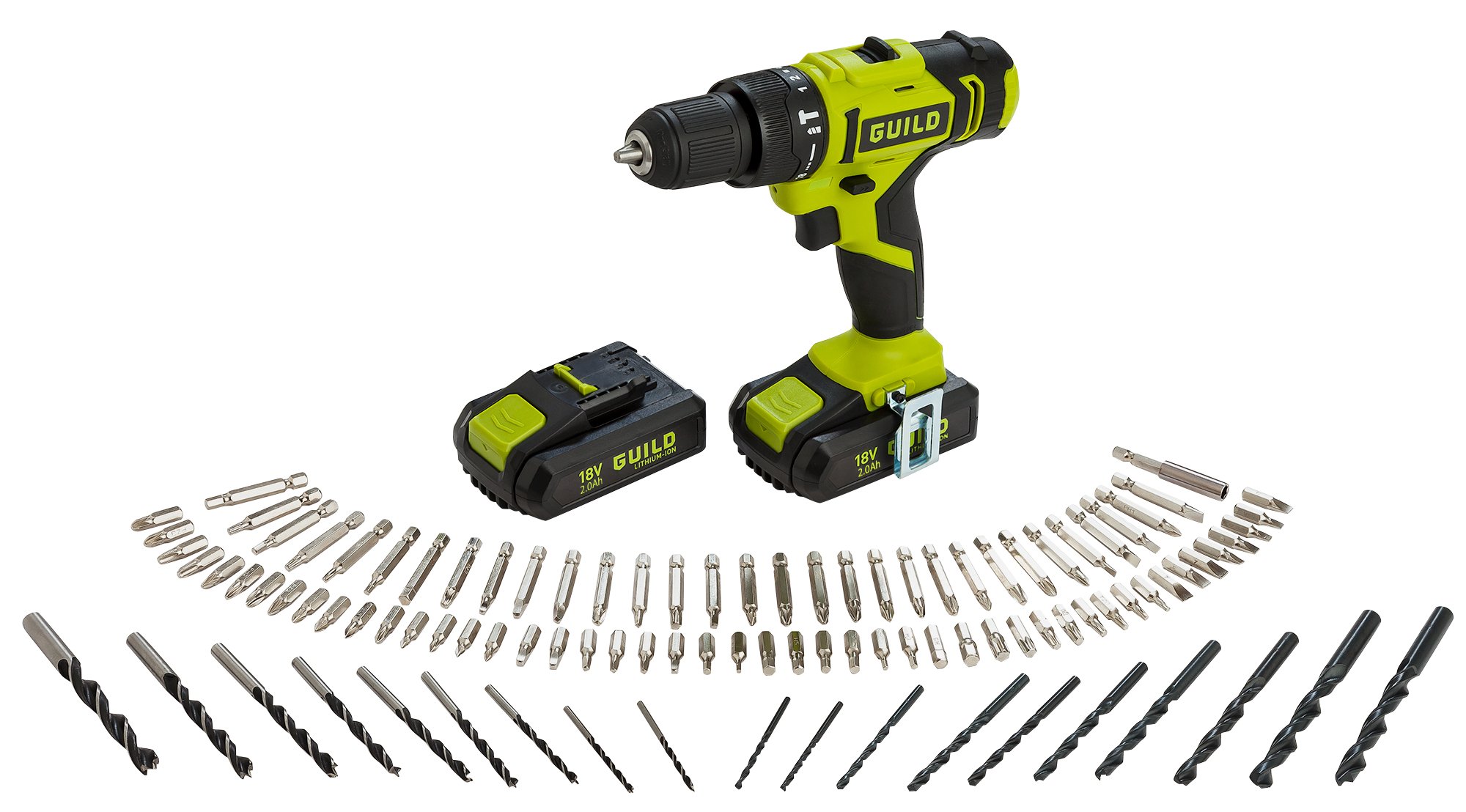 Guild 18V Cordless Impact Drill with 100 Accessories 2x2.0AH